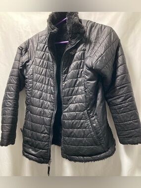 The North Face Reversible Black Quilted Faux Fur Fleece Jacket